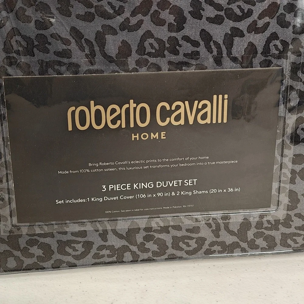 BRAND NEW Roberto Cavalli KING Duvet Cover Set Gray Leopard Print Luxury Bedding